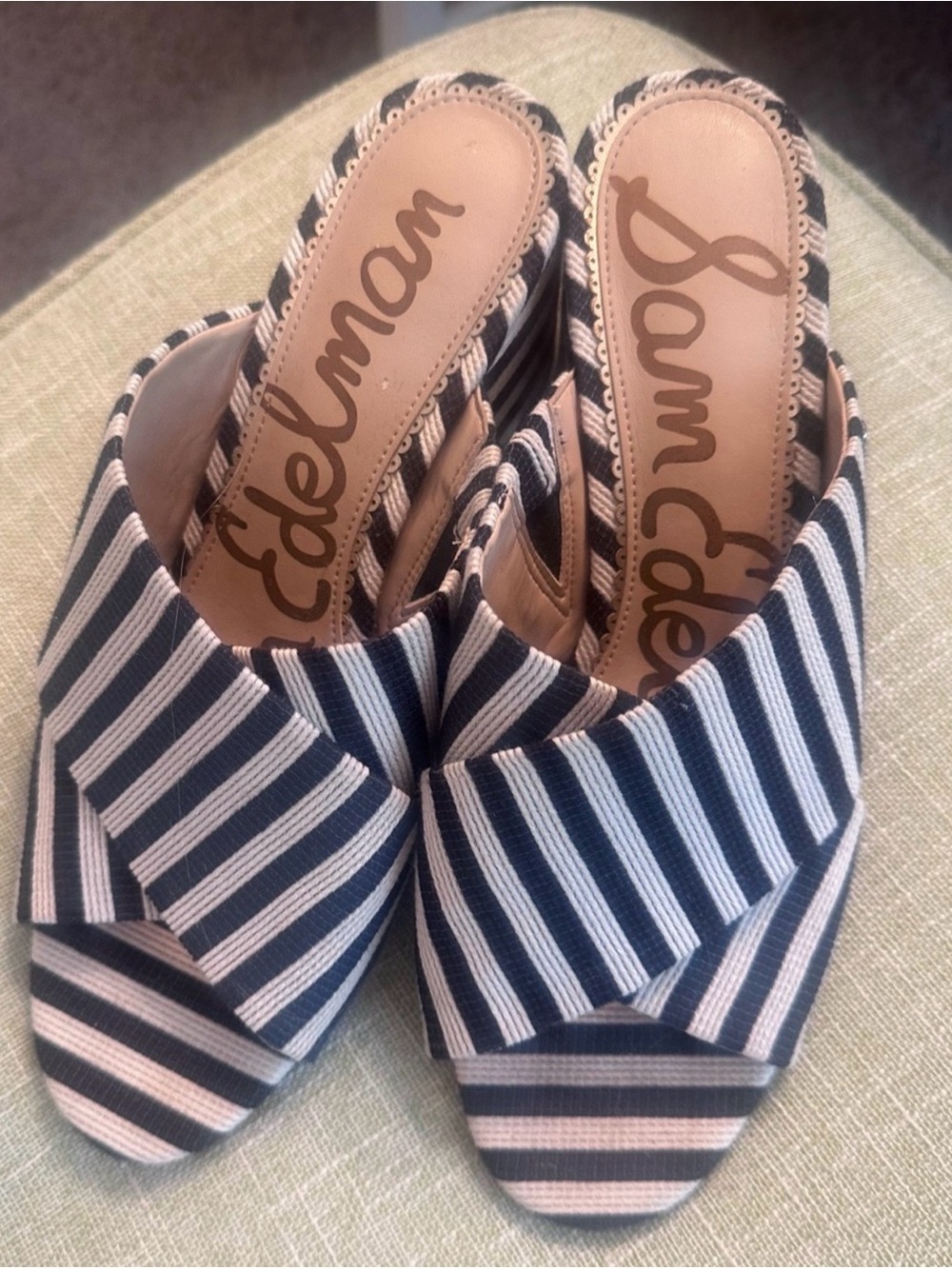 New Sam Edelman Black & White Striped Sandals